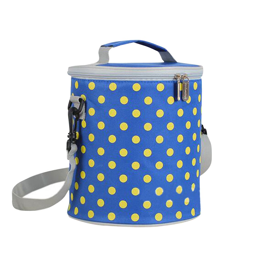 Round Waterproof Insulation Bags Blue Dots Lunch Bags