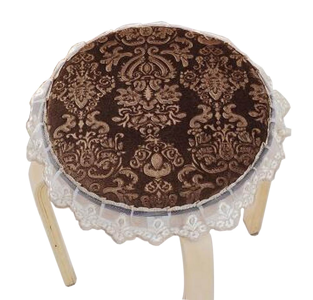 [Coffee] Lace Round Stool Cover Stool Cushion Bar Stool Mat Seat Pad