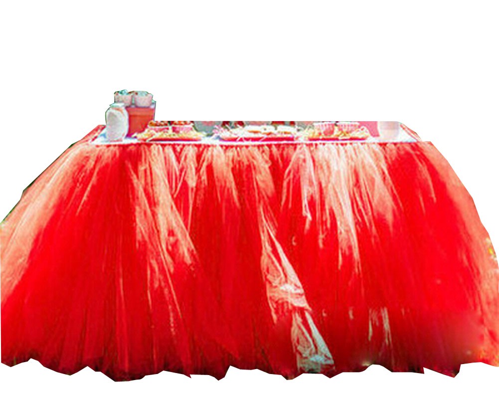 TUTU Tableware Tulle Table Skirt Tulle Table Cover for Party [Red]