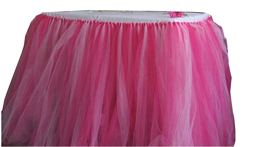TUTU Tableware Tulle Table Skirt Tulle Table Cover for Party [Pink and White]