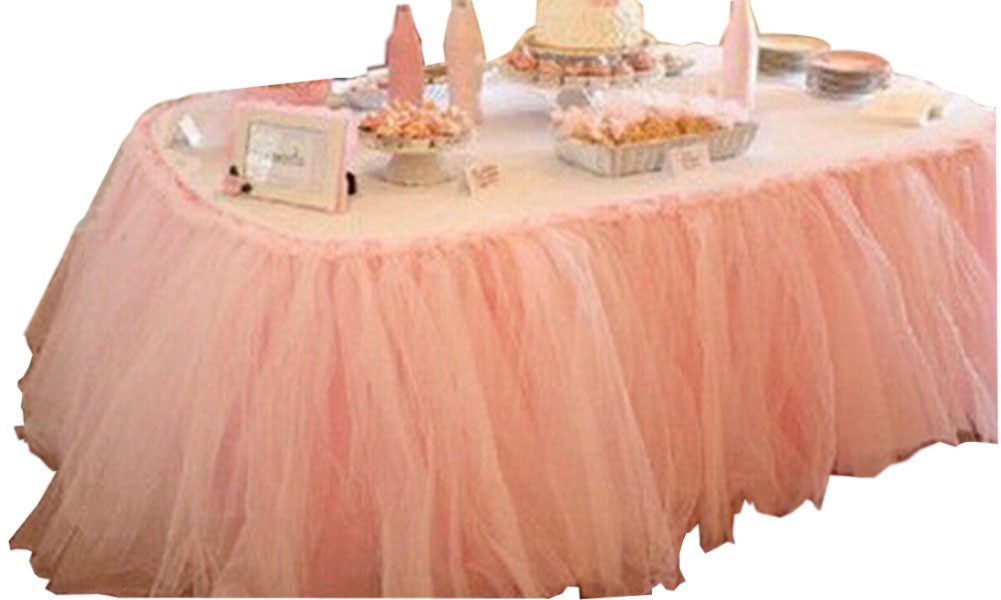 TUTU Tableware Tulle Table Skirt Tulle Table Cover for Party [Pink-1]