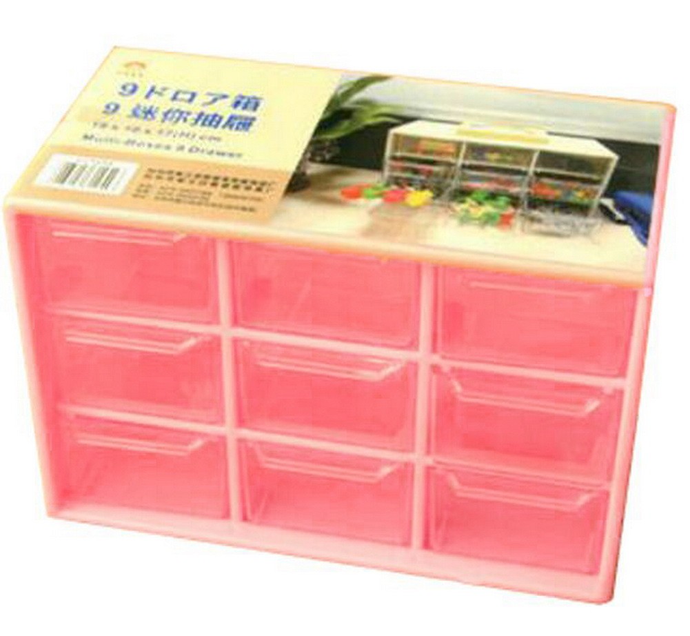 Cheap Office Plastic Desktop Storage Cabinets - 9 Storage Drawer Organizer Pink