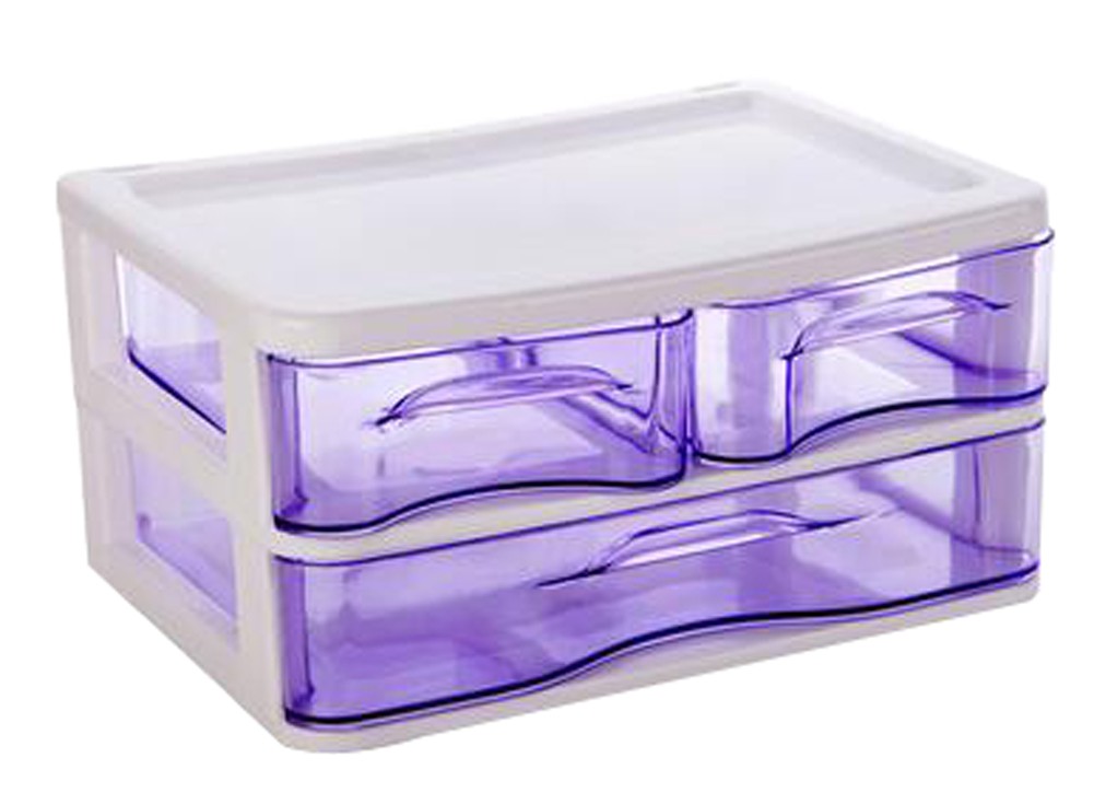 Office Plastic Desktop Storage Drawer Organizer - 3 Storage Cabinets Purple