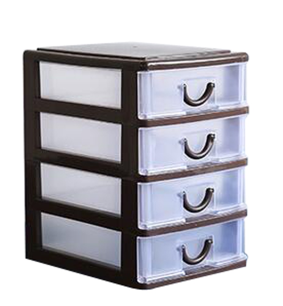 Cheap Office Plastic Desktop Storage Drawer Organizer-4 Storage Cabinets Brown