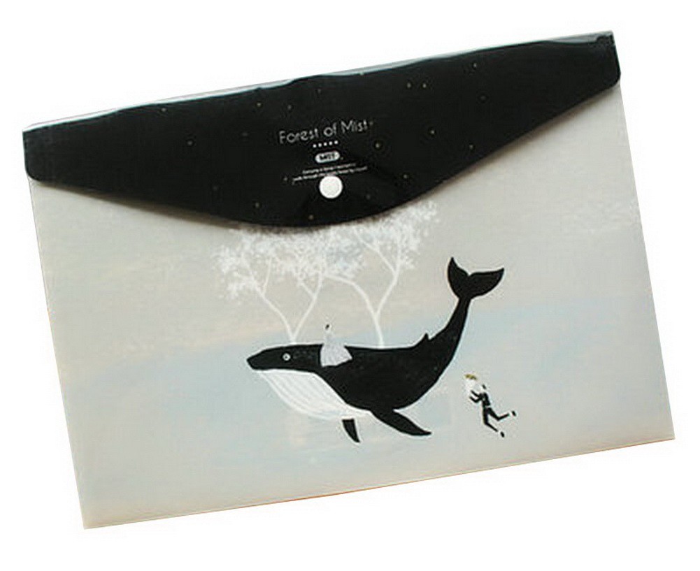 [Forest of Mist] Set of 4 Stiff Paper Plastic-buckle File Folders/Pouch, Whale