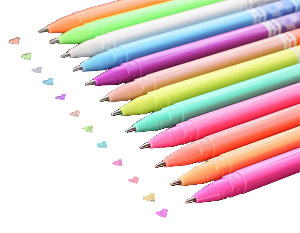 12pcs Pretty Color Gel Ink Pens Marker Pen Highlighters