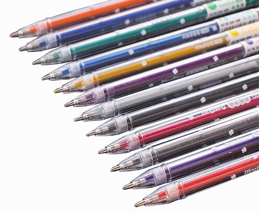 12pcs Pretty Color Gel Ink Pens Marker Pen Highlighters Shiny