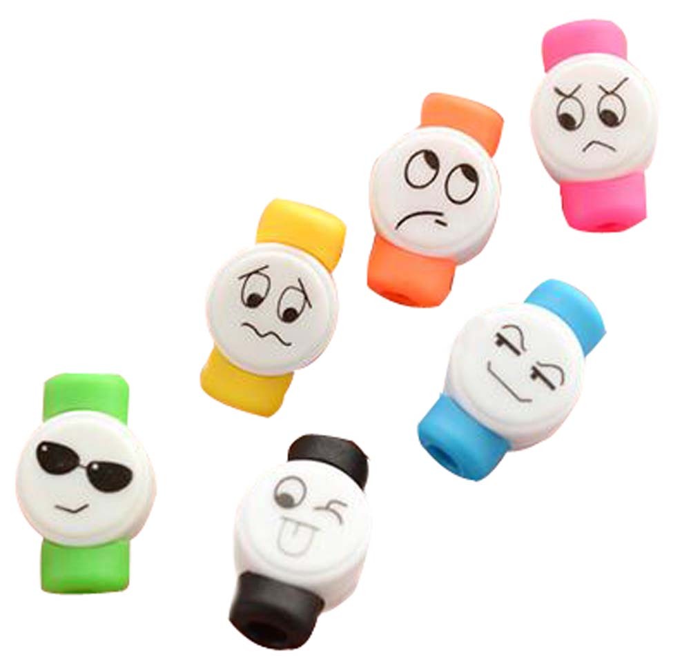 Set Of 5 Cartoon Face Data Line Protection Cover Protective Sleeve Random Color