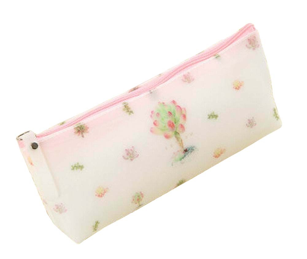 [Pink] Creative PVC Floral Pencil Holder Pen Pouch Stationery Bag