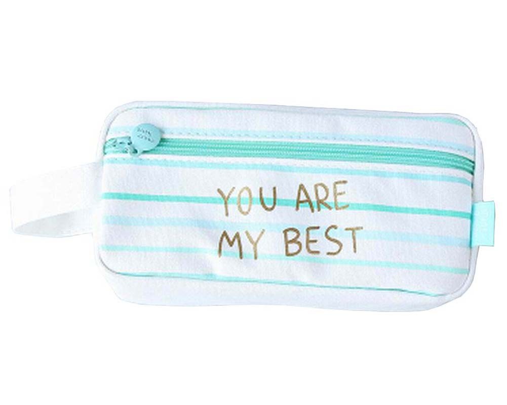 Simple Style Canvas Pencil Holder Pen Pouch Stationery Bag Stripe