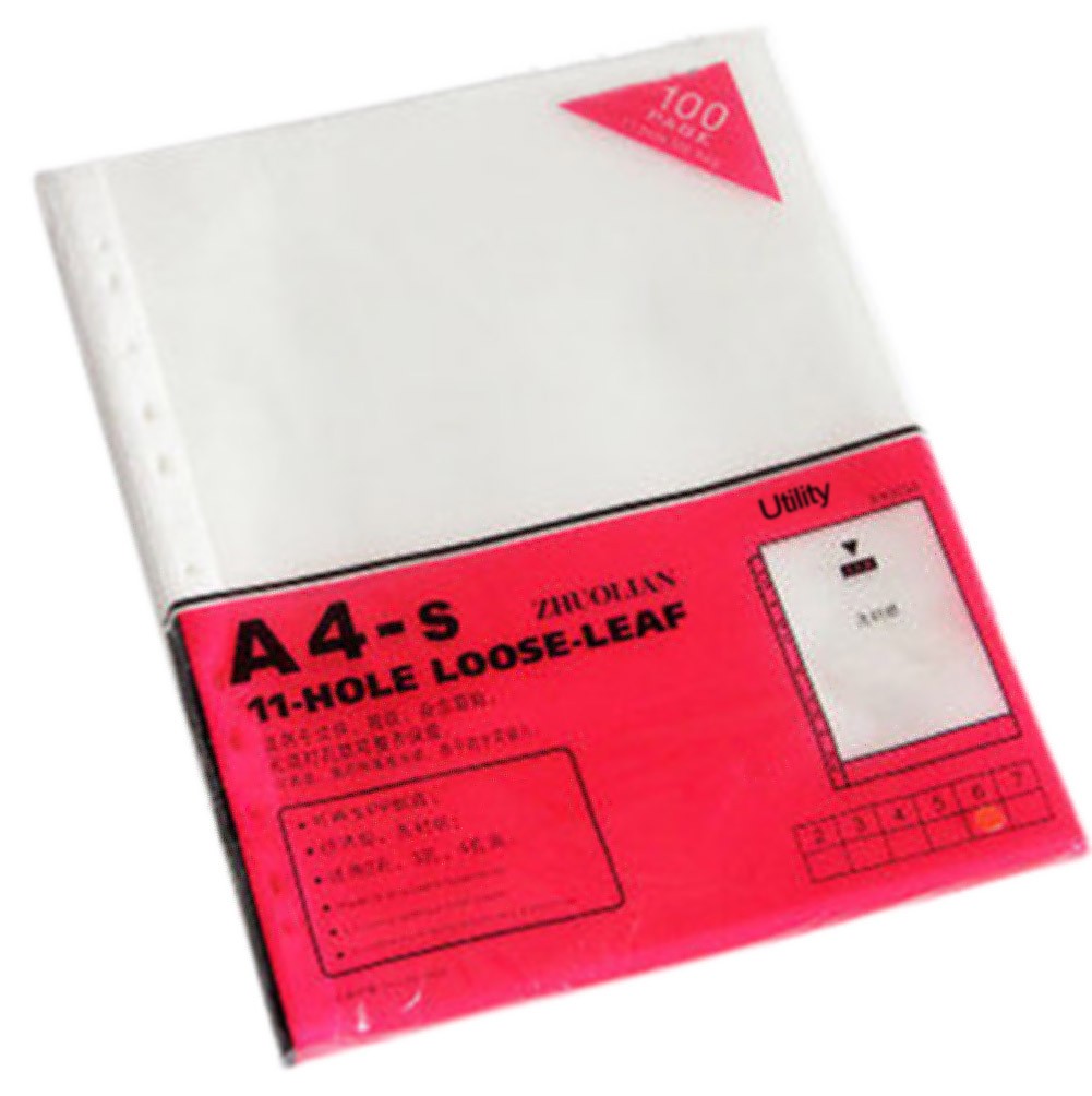11 Holes Poly Non-Glare/Clear Sheet Protectors,100 Per Pack,8.6"x11.8", Utility