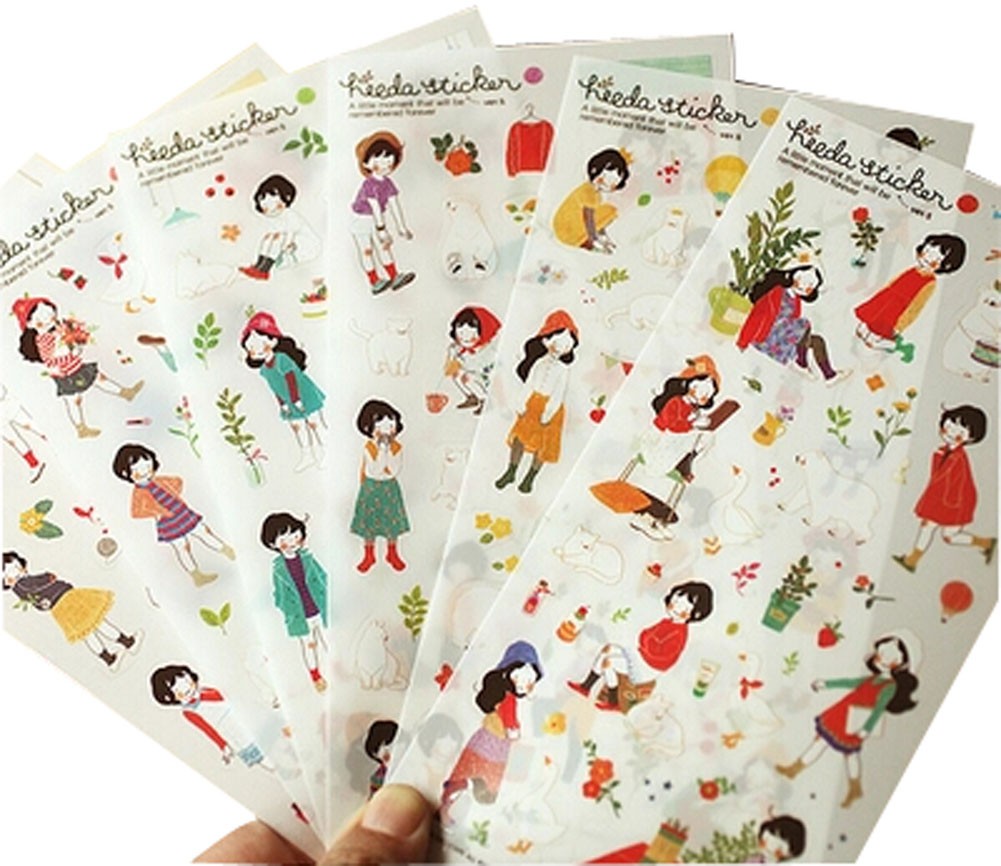 6 Sheets Rural Girl Diy Lucency Diary Stickers Children Stickers Pupils Stickers