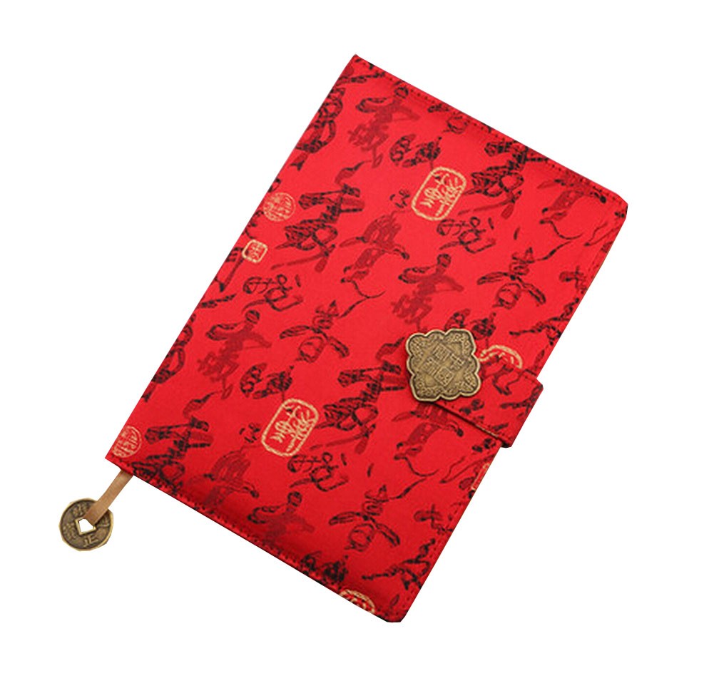 Durable Classic Notebook Retro Writing Brocade Cover Notebook Great Gift Red
