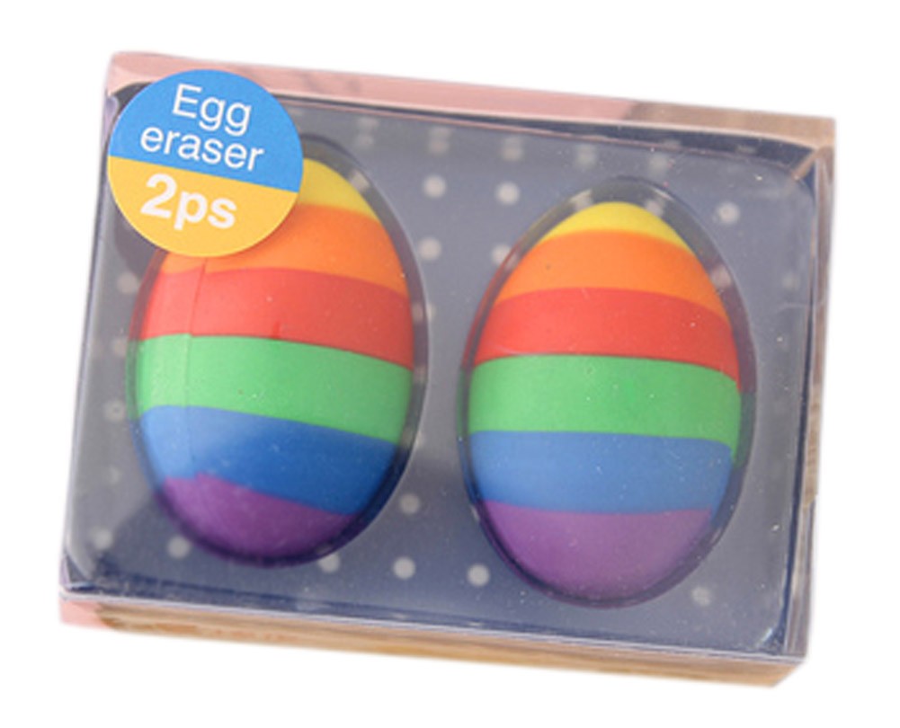 Set of 2 Creative Colorful Egg Erasers for School/Office Supply, Blue Box