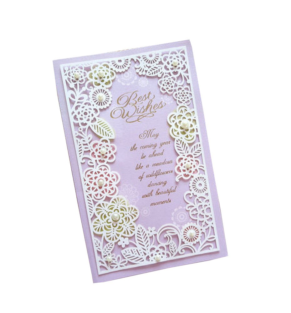 Set of 5 Lovely Creative Greeting Card Elegant Festival Card With Envelope Purpl