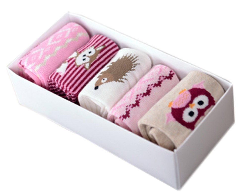 [Girl] Assorted Colors 5-Pack Kids Cute Short Crew Socks Soft Cotton Socks