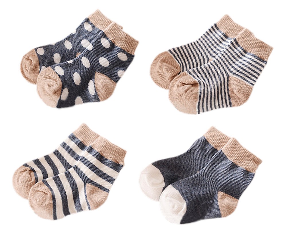 [Gray] 4-Pack Soft Spring/Autumn Short Crew Socks for Baby,1-2 Years