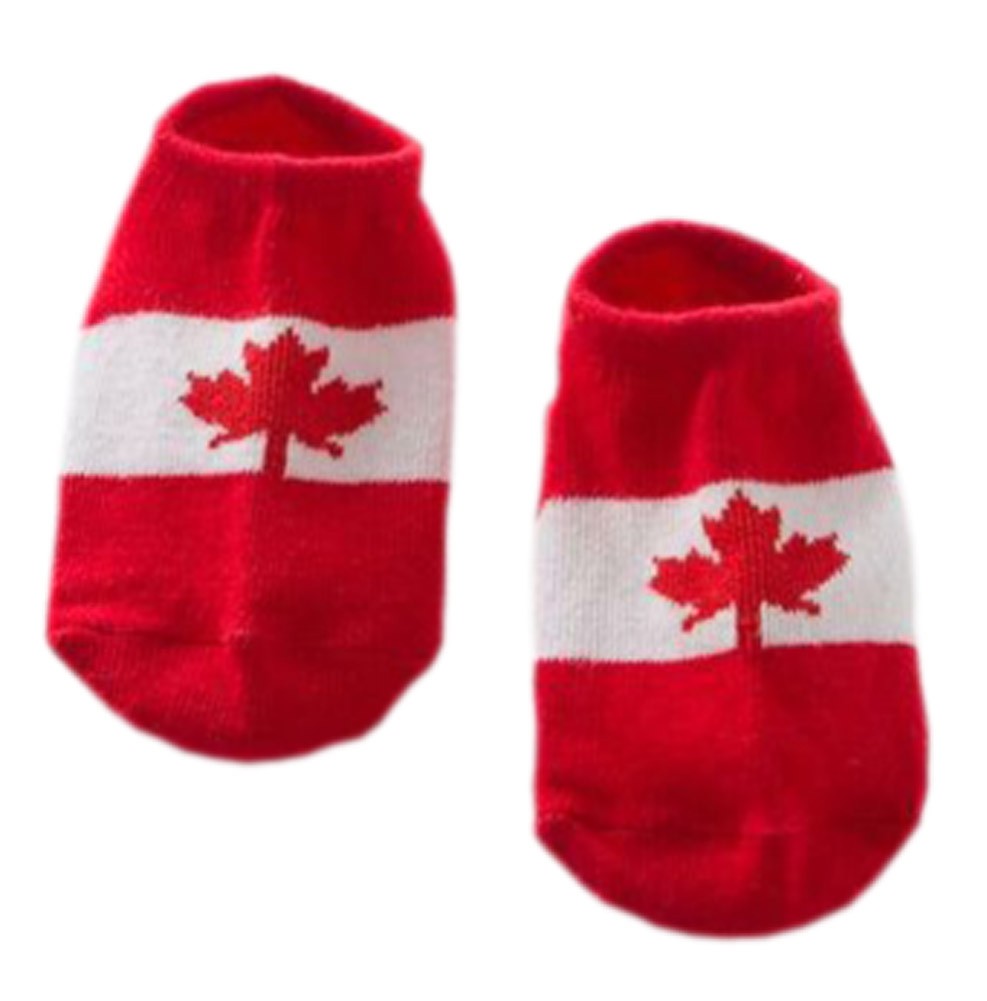 2-Pack [Canadian Flag] Soft Cotton Anti-slip Ankle Socks for Baby, 0-2 Years