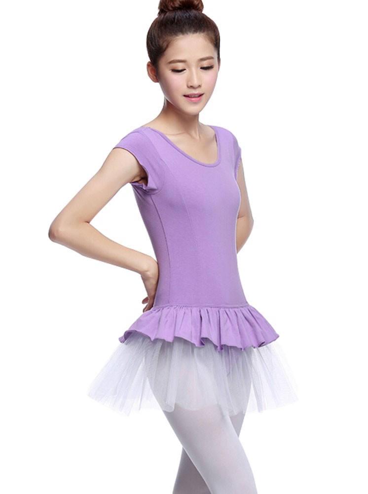 Soft Adult Short Sleeve Ballet Dance Leotards PURPLE, XL(Asian Size)