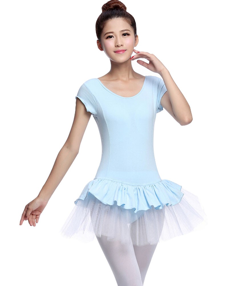 Soft Adult Short Sleeve Ballet Dance Leotards BLUE, L(Asian Size)
