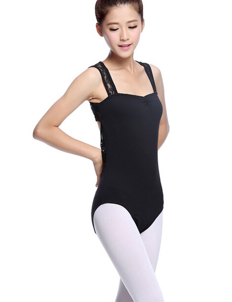 Adult Lace Sleeveless Ballet Dance Leotards BLACK, XL(Asian Size)