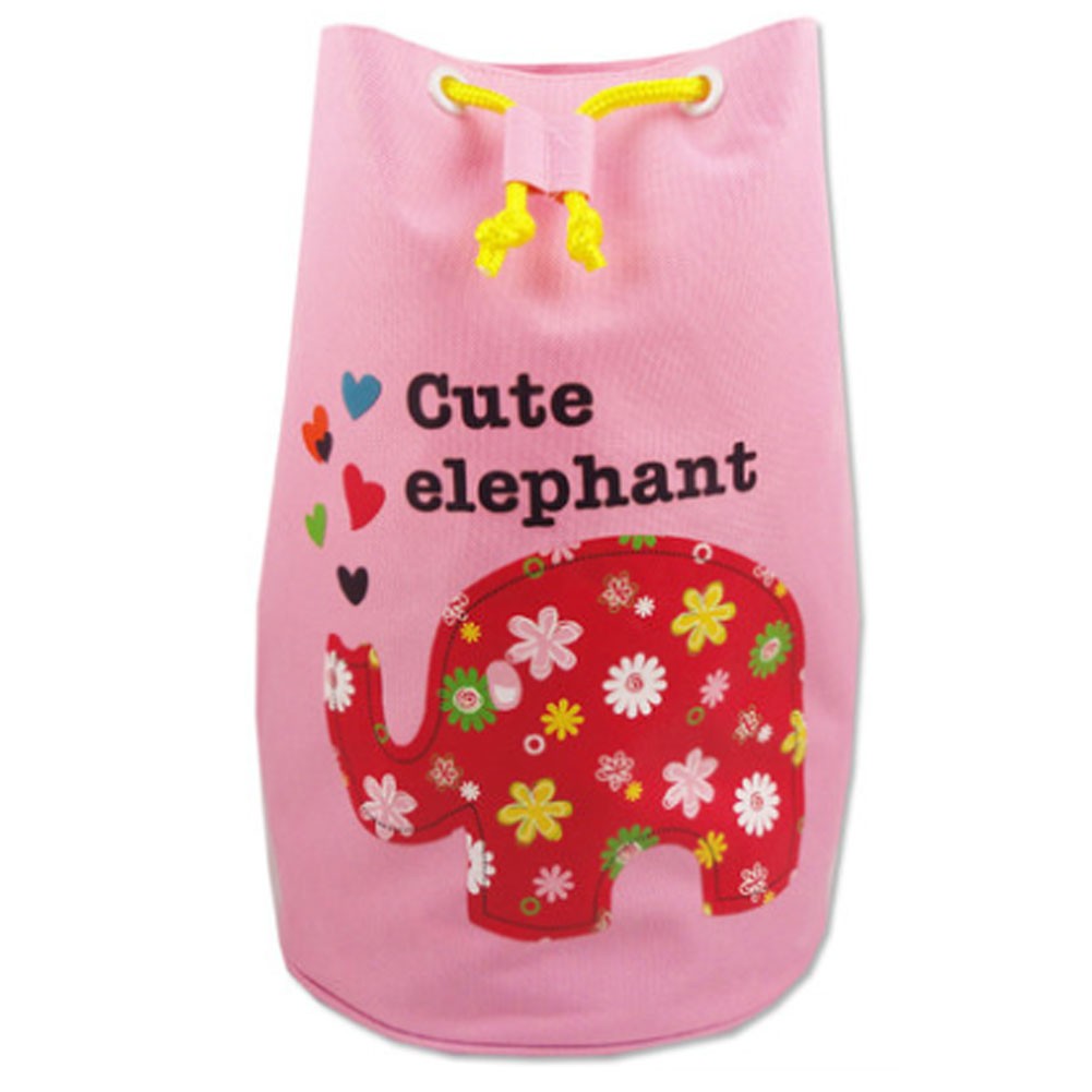 Pink Elephant Waterproof Beach Bags Foldable Swimming Drawstring Bags for Kids