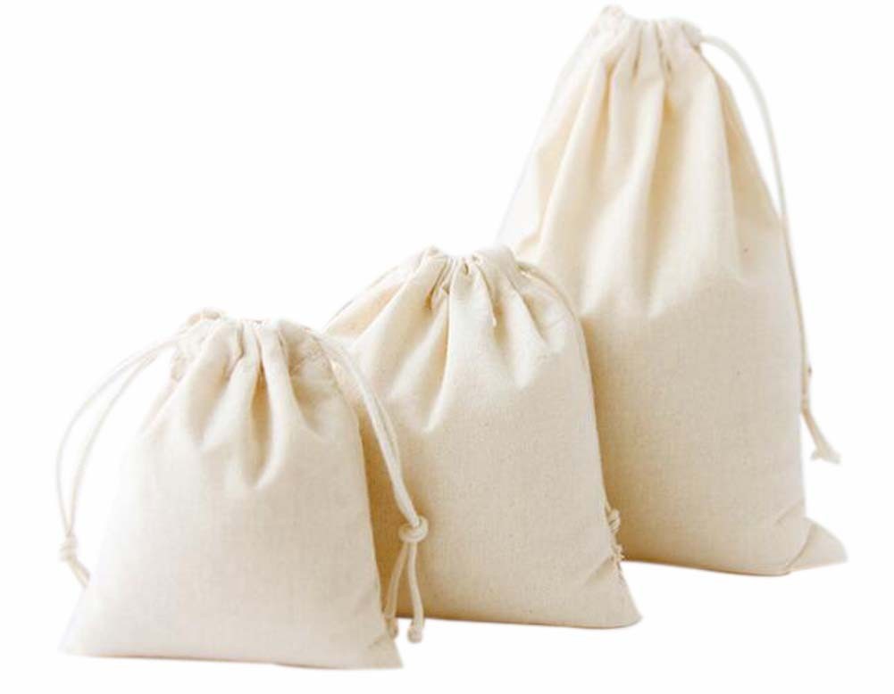 Set of 3 New Style Canvas Creative Travel Sports Storage Drawstring Bags White