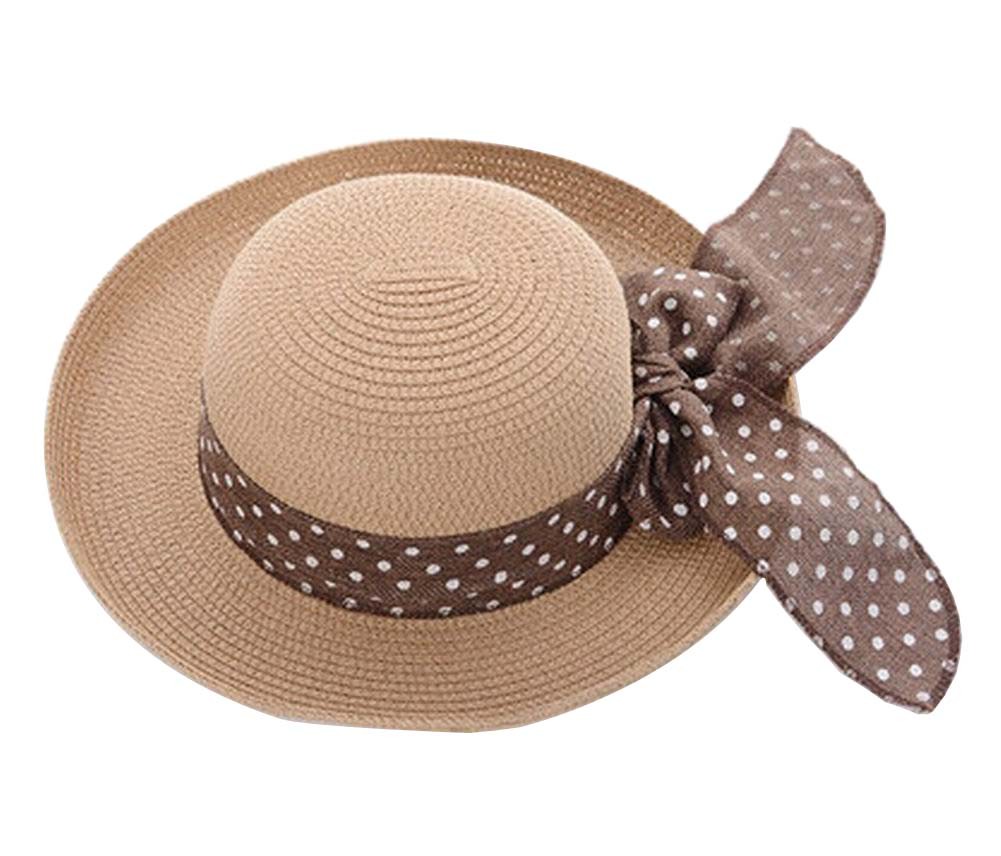[Dot Coffee] Lady Summer Straw Hat Beach Hat Sun Hat Wide Brim Hat