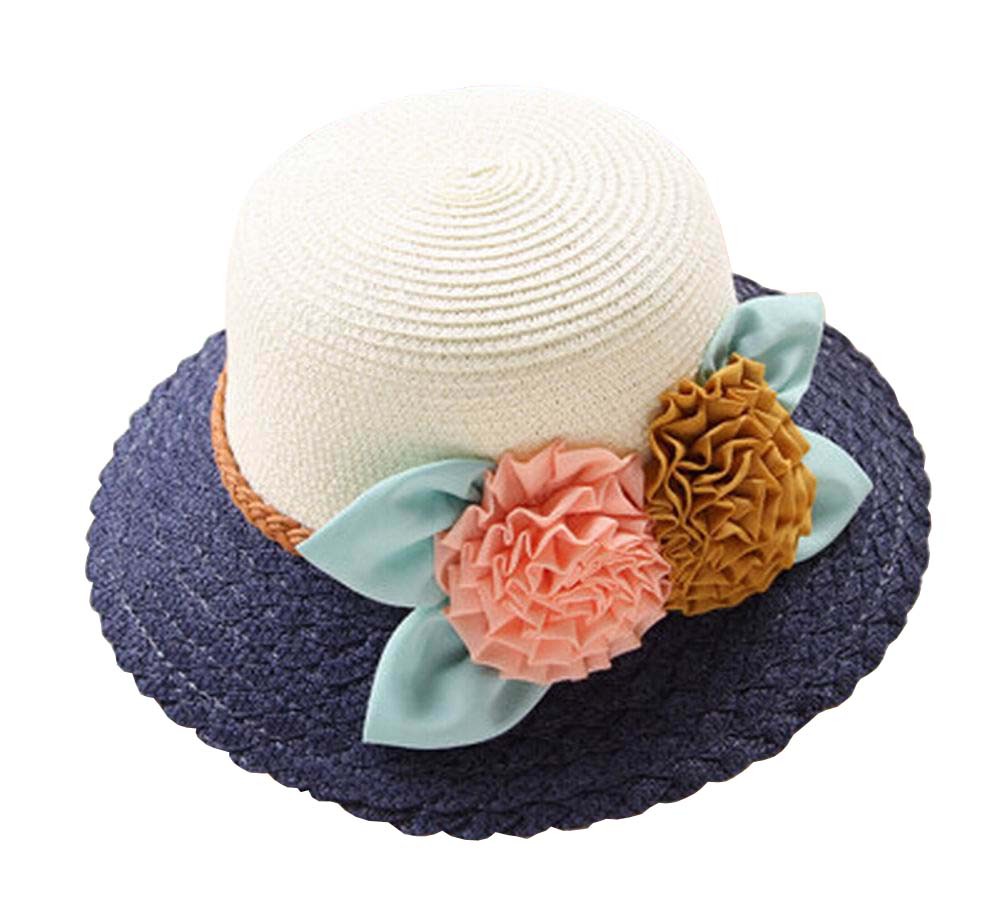 [Navy] Elegant Summer Straw Hat Beach Hat Wide Brim Hat Bucket Hat for Lady