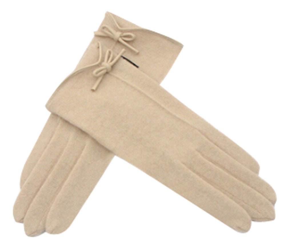 Touch Screen Gant Bowknot Wool Gloves Autumn And Winter Keep Warm Gloves Beige