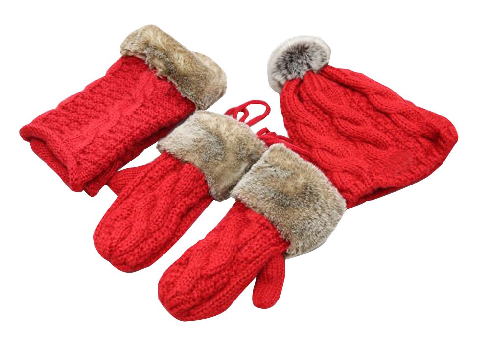 [Red]Woman Winter Three sets Of Gloves And Scarf And Hat