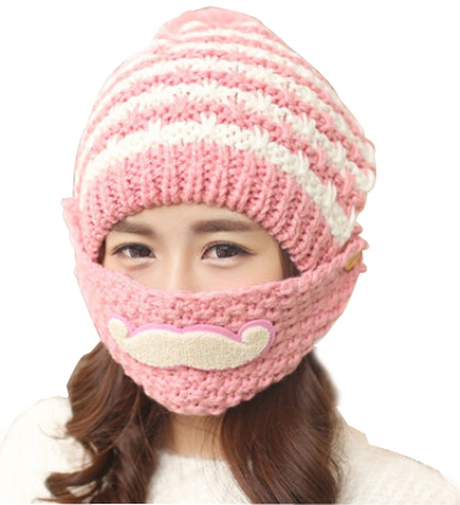 Outdoor Hat Female Han Edition Tide Beard Hat In Winter Tab Pink