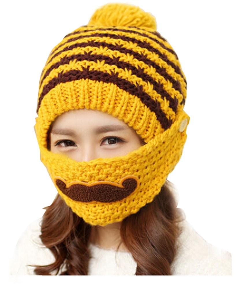 Outdoor Hat Female Han Edition Tide Beard Hat In Winter Tab Yellow