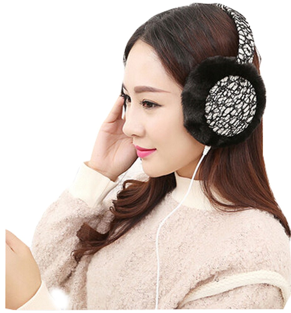 Music Earmuffs Lovely Plush Earmuff Ear Protection Lace Black