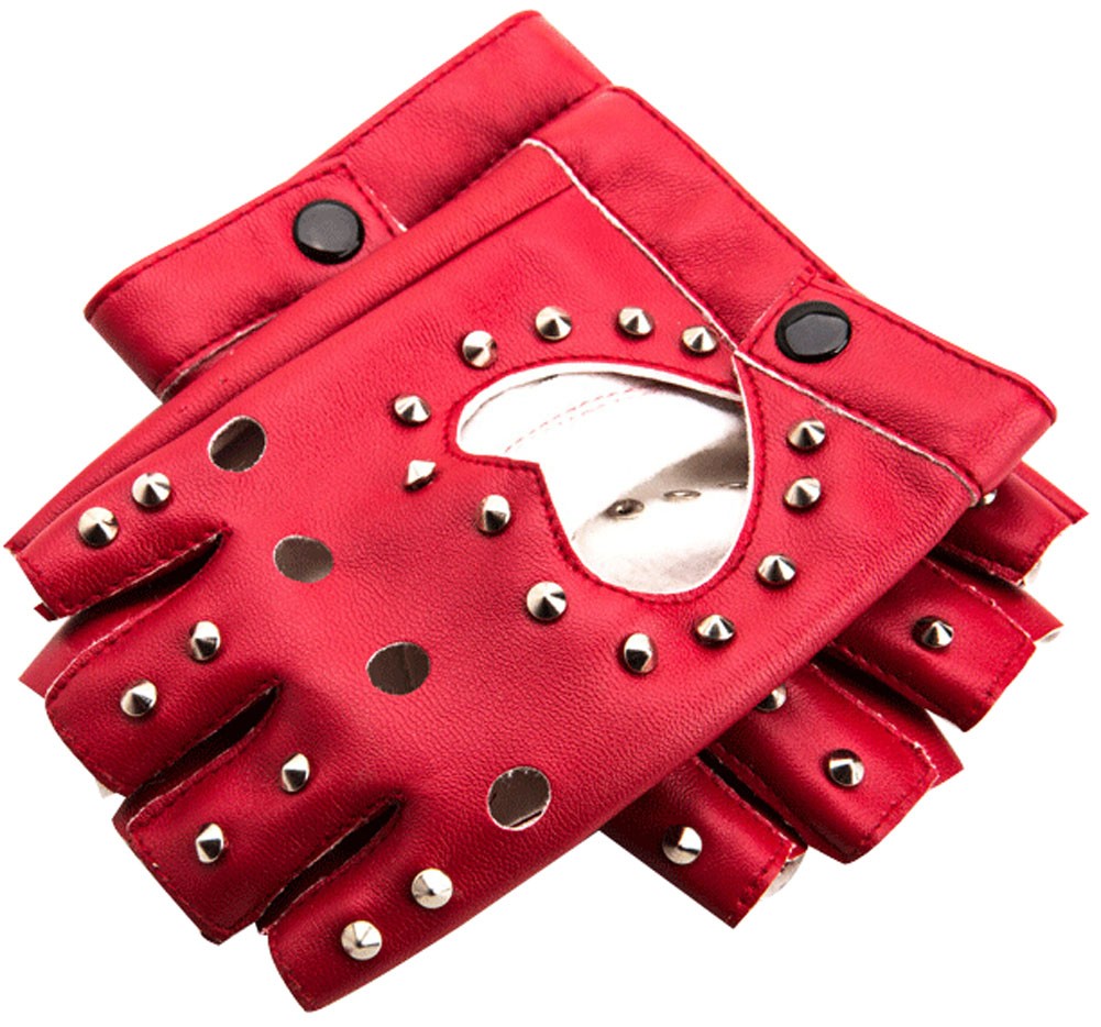 Fingerless Women Street Dance Club Show Stage Gloves Studded Gloves Red