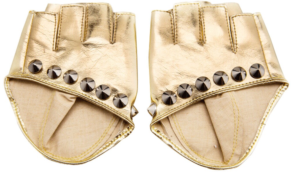 Leather Gloves Women Dance Punk Photography Rivets Fingerless Gloves Golden