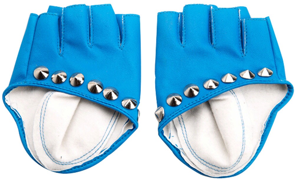 Women Leather Gloves Dance Punk Photography Rivets Fingerless Gloves Sky Blue
