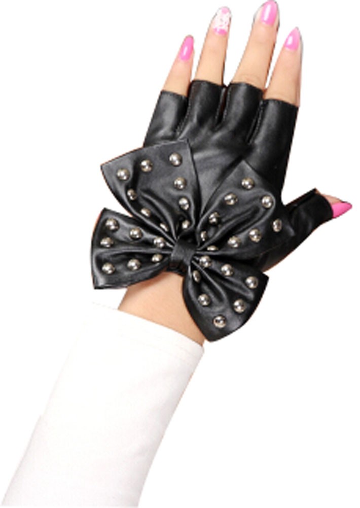 Women Gloves Dance Punk Photography Rivets Fingerless Gloves Black Butterfly