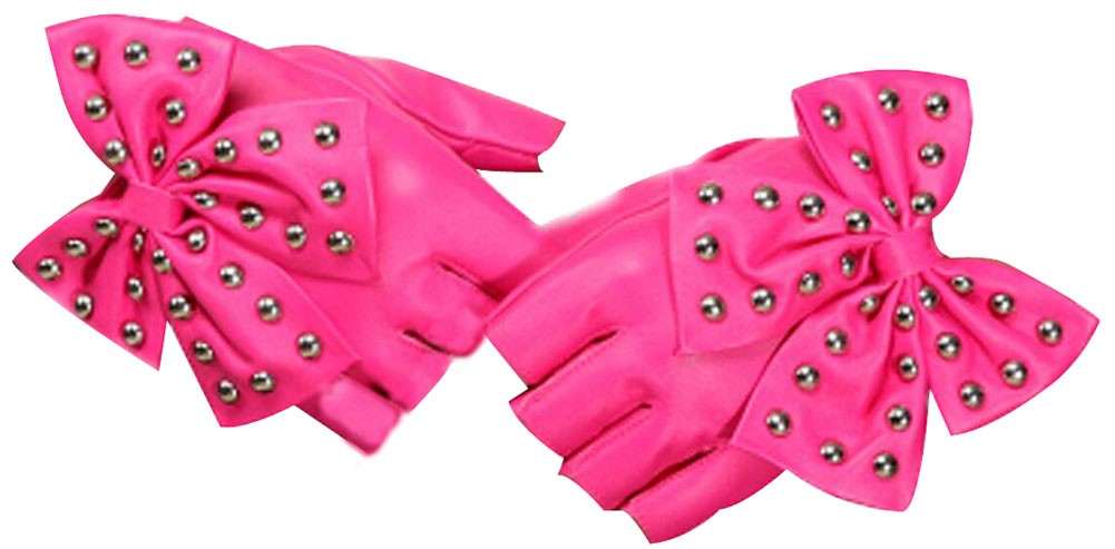 Women Gloves Dance Punk Photography Rivets Fingerless Gloves Pink Butterfly