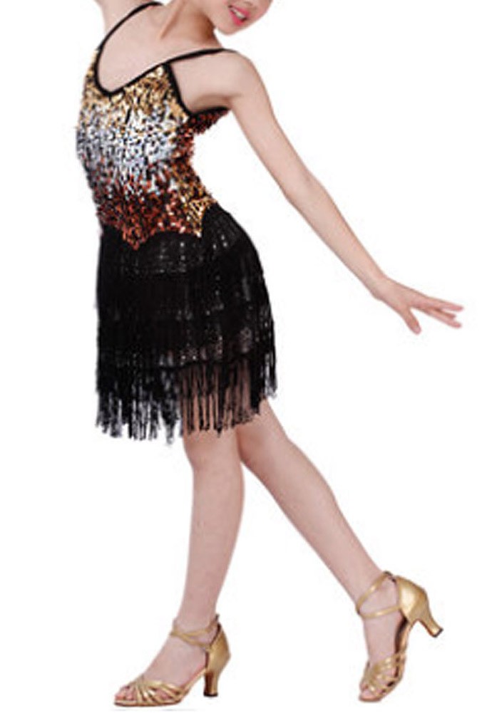 [Shine] Fashion Latin Dance Costumes Girls Latin Costume Performance Dress Black