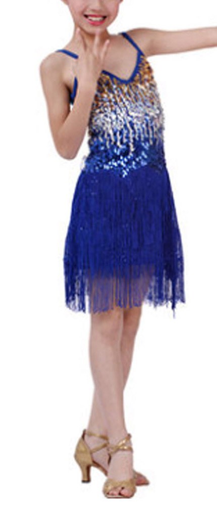 [Star] Blue Fashion Latin Dance Costumes Girls Latin Costume Performance Dress