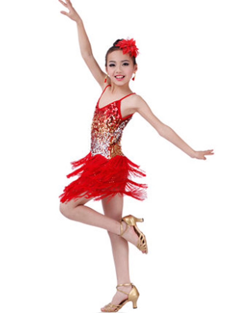 Fashion Latin Dance Costumes Girls Latin Costume Performance Dress Red