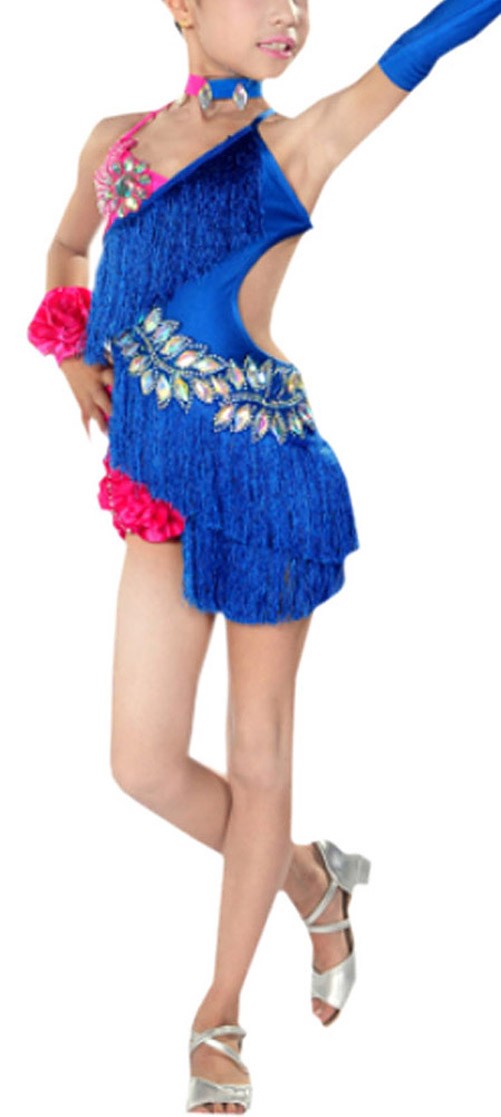 Fashion Tassel Dance Dresses Girls Latin Costume Performance Dress With Gloves