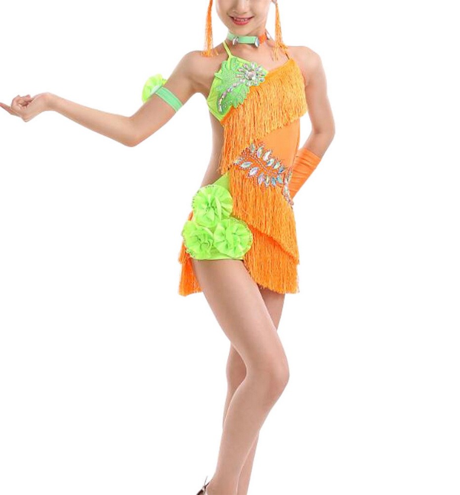[Little Sun]Girls Latin Costume Performance Dress New Style Tassel Dance Dresses