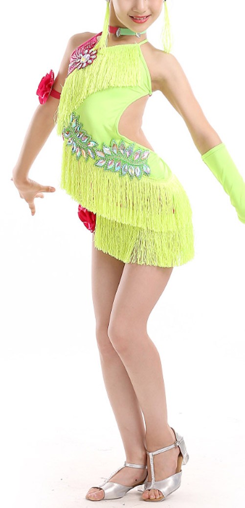 [Dancer] Girls Latin Costume Performance Dress Qualities Tassel Dance Dresses