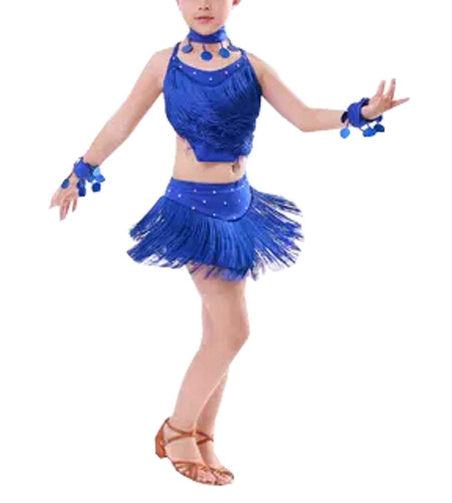 [Blue] Latin Dancing Dress Girl's Sequins Light Weight Latin Dance Costumes