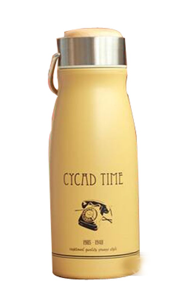 Retro Vacuum Cup Creative Cup Student Water Bottle Stainless Steel Yellow