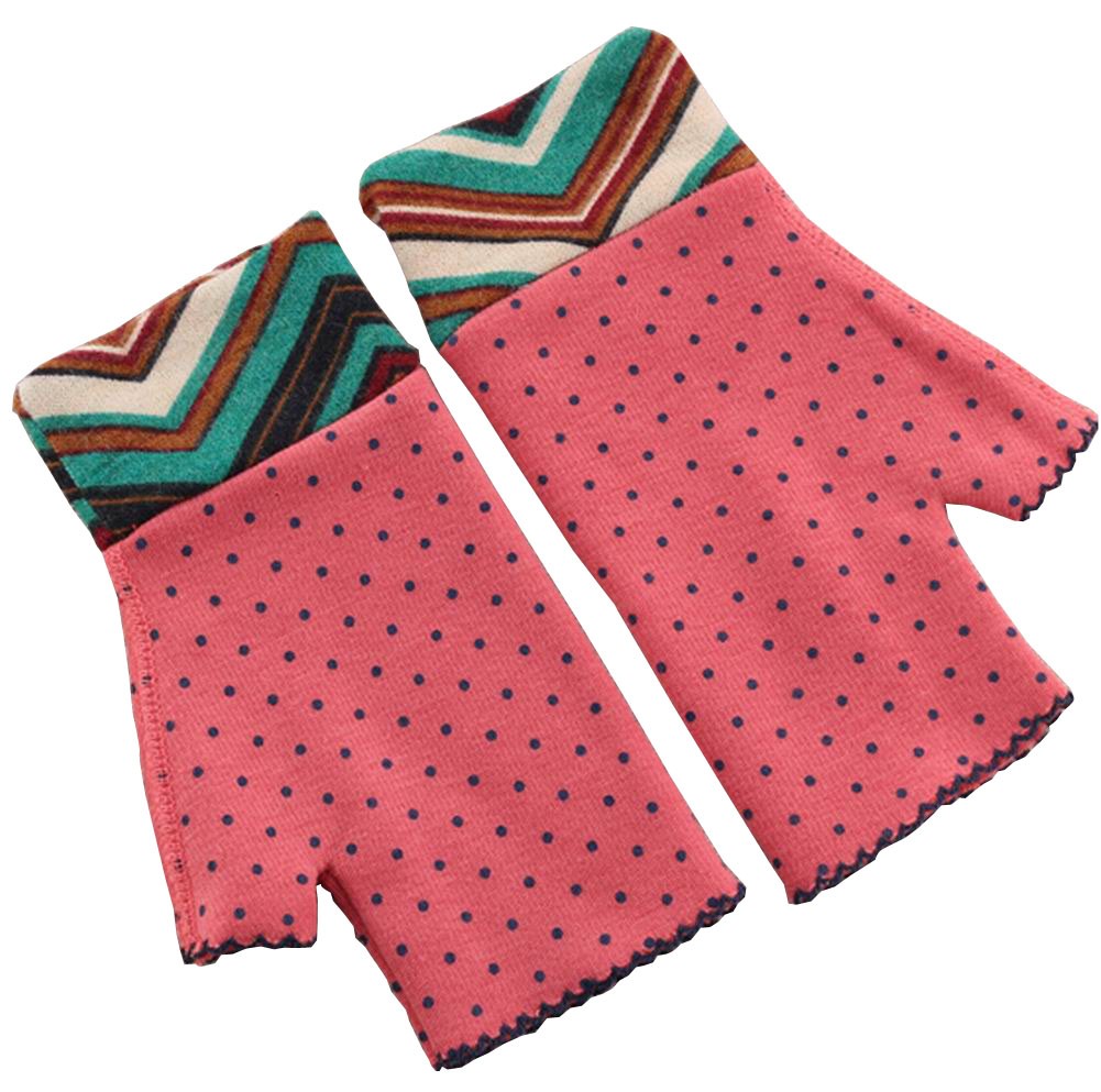 Warmer Winter Fingerless Gloves Thumb Hole Mittens for Women Dot Pink