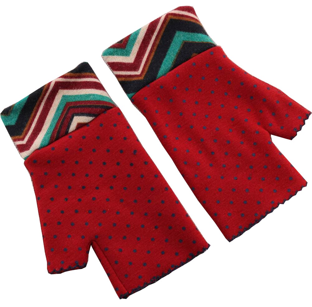 Elegant Winter Fingerless Gloves Mittens for Women Dot Red