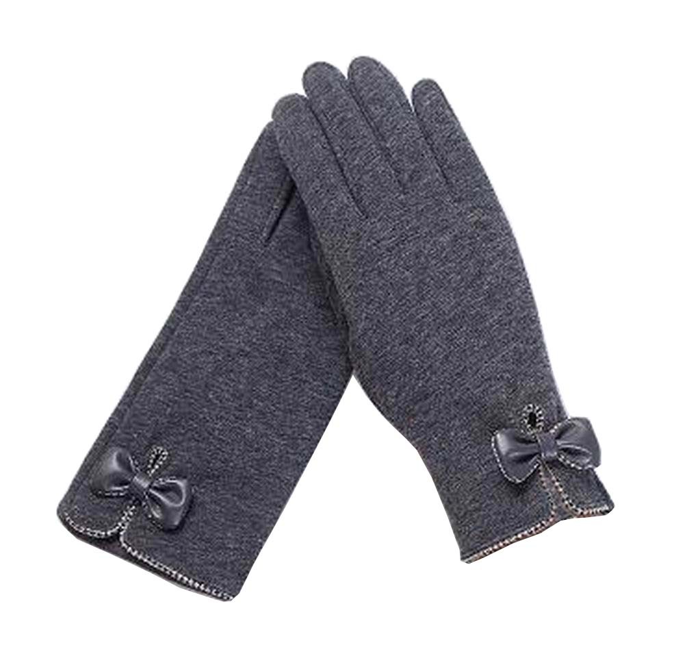 Ladies Elegant Warm Winter Gloves Driving Gloves Bow Gray